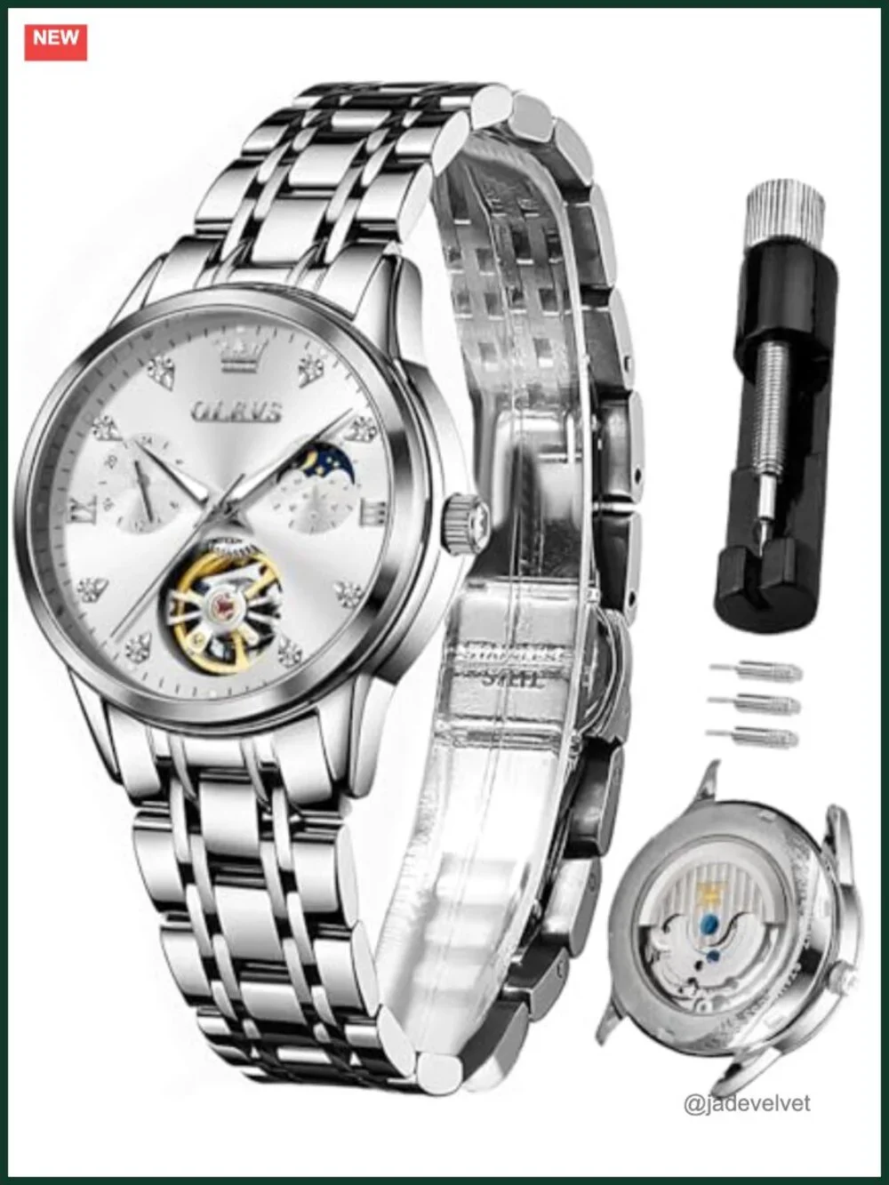 Women's Automatic Wrist Watch Stainless Steel Diamond Date Display